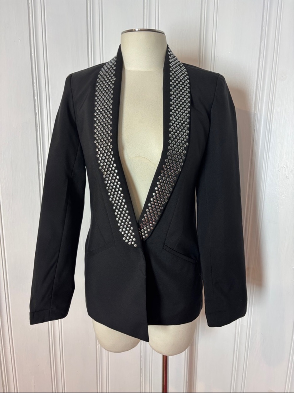 Black Studded Shawl Collar Evening Jacket / Blazer | Size Small